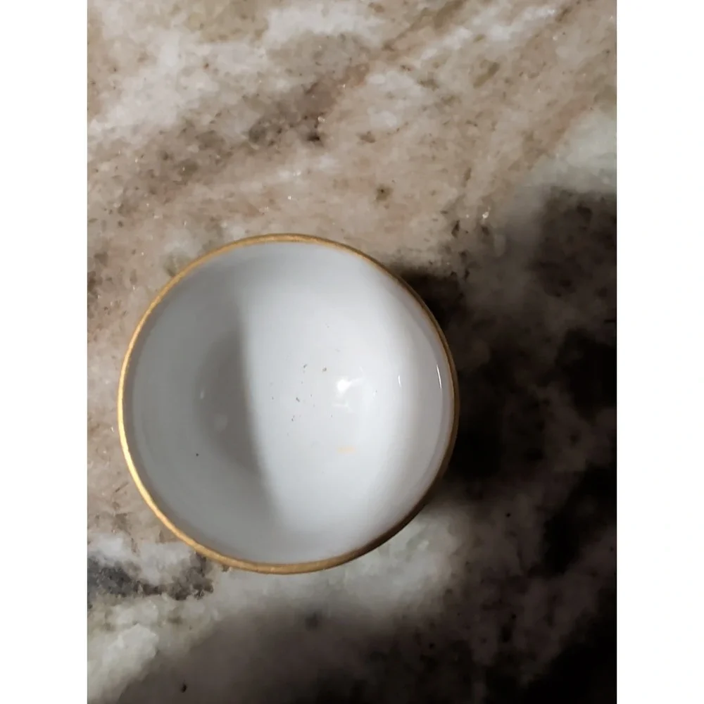 2-Round Porcelain Footed Open Salt Cellar  Pearlescent w/Gold-Painted Exterior